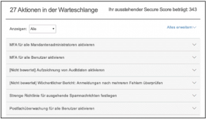 Secure Score - Aktionenwarteschlange