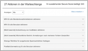 Secure Score - Aktionenwarteschlange 