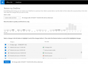 Microsoft OneDrive for Business, Wiederherstellung von Daten