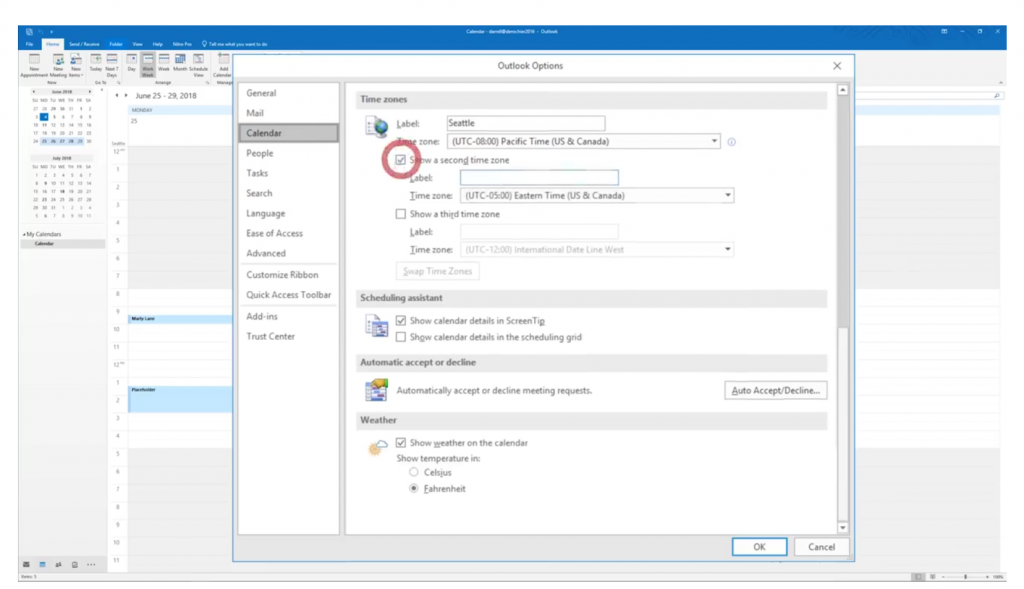 Verwalten von bis zu 3 Zeitzonen in Outlook