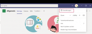 Teams App Einstellungen Drop-Down Menü